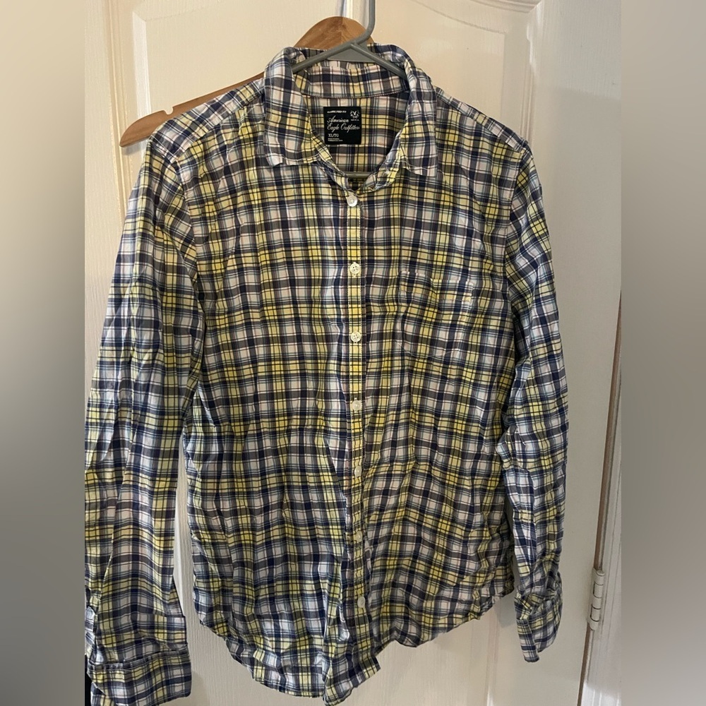 American Eagle Outfitters Blue and Yellow Plaid Shirt‎